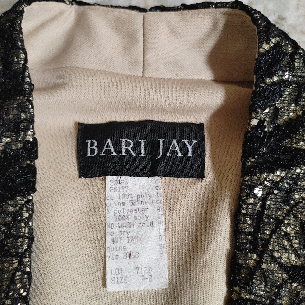 Bari Jay Black Lace with Gold Lame Underlay Evening Dress & Bolero sz 4/6 - Picture 12 of 15